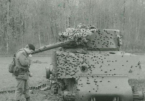 Tank ridden with bullet holes
